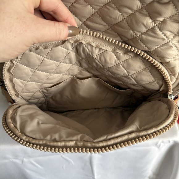 MZ Wallace Pocket Metro Quilted Nylon Backpack Diaper Laptop Work Bag Beige Tan - Picture 4 of 16